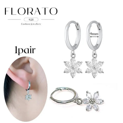 Women Pure Silver Series 925 Sterling Silver Ear Needle Geometric/Butterfly Flowers Pendant hoop Earrings Crystal Zircon Jewelry