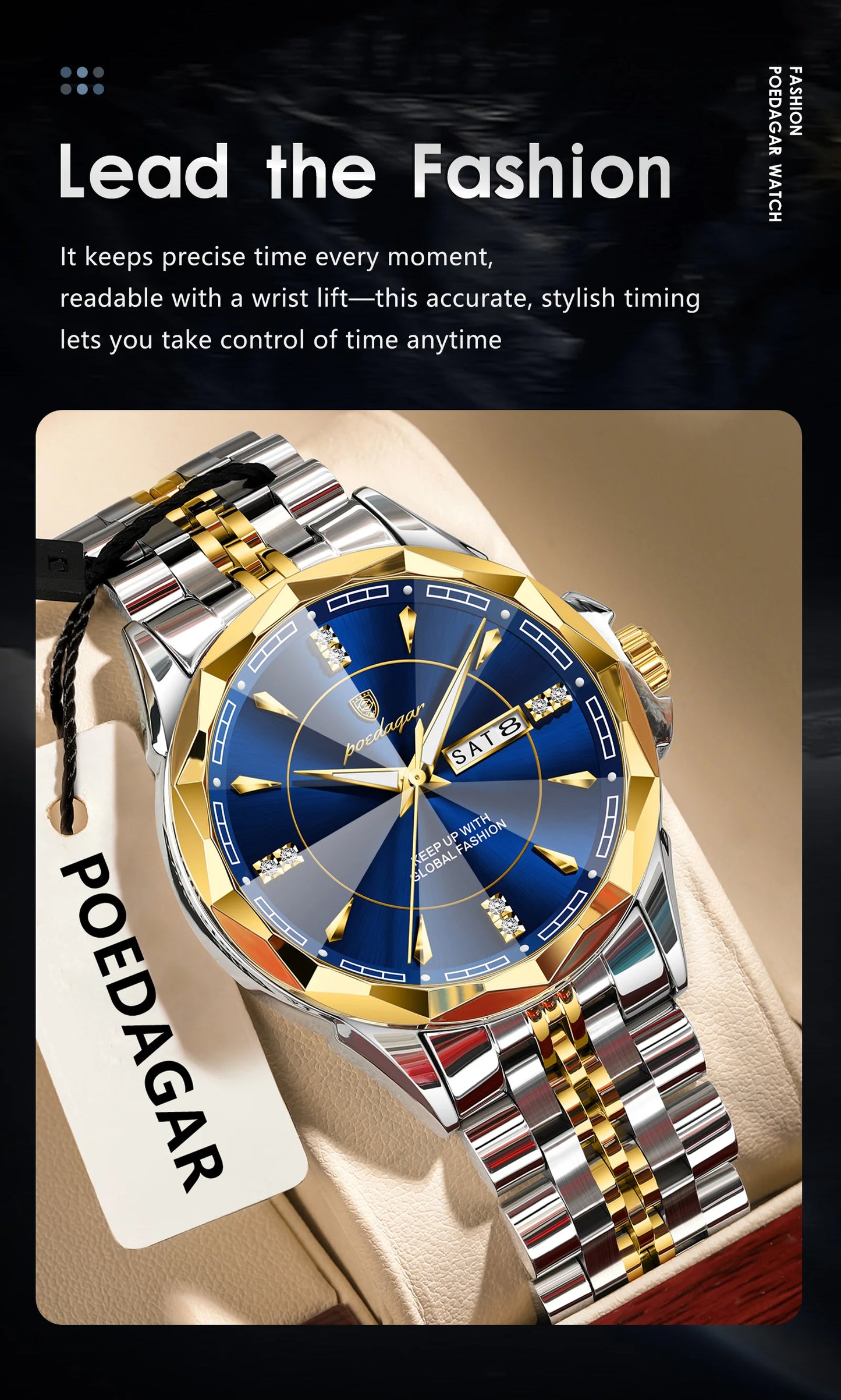 POEDAGAR Luxury Fashion Man Clock Top Business Waterproof Luminous Date Week Men's Watches Quartz Stainless Steel Men Wristwatch