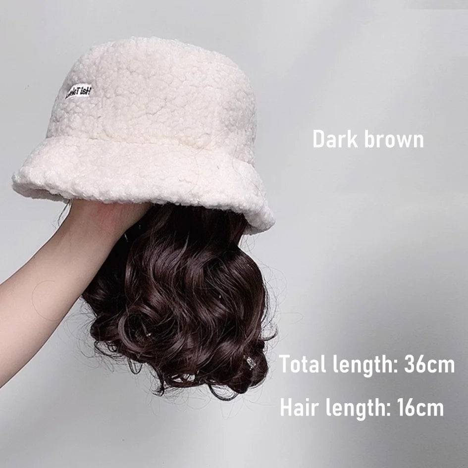 Synthetic 50cm winter cold resistant wig hat with long straight hair and long curly hair black/white hat with lambhair Christmas
