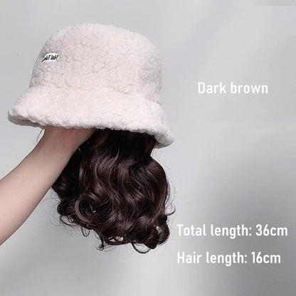 Synthetic 50cm winter cold resistant wig hat with long straight hair and long curly hair black/white hat with lambhair Christmas