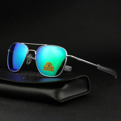 RE Sunglasses Men Top Quality Anti-Scratches American Army Military Mirror AGX Tempered Glass Lens Pilot Sun Glasses UV400