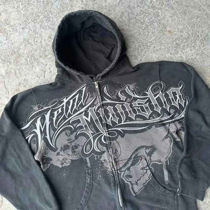 2025 American New Fashion Oversized Pattern Printed Zipper Hooded Sweater Men Y2K Gothic Harajuku Hip Hop Popular Couple Hoodies