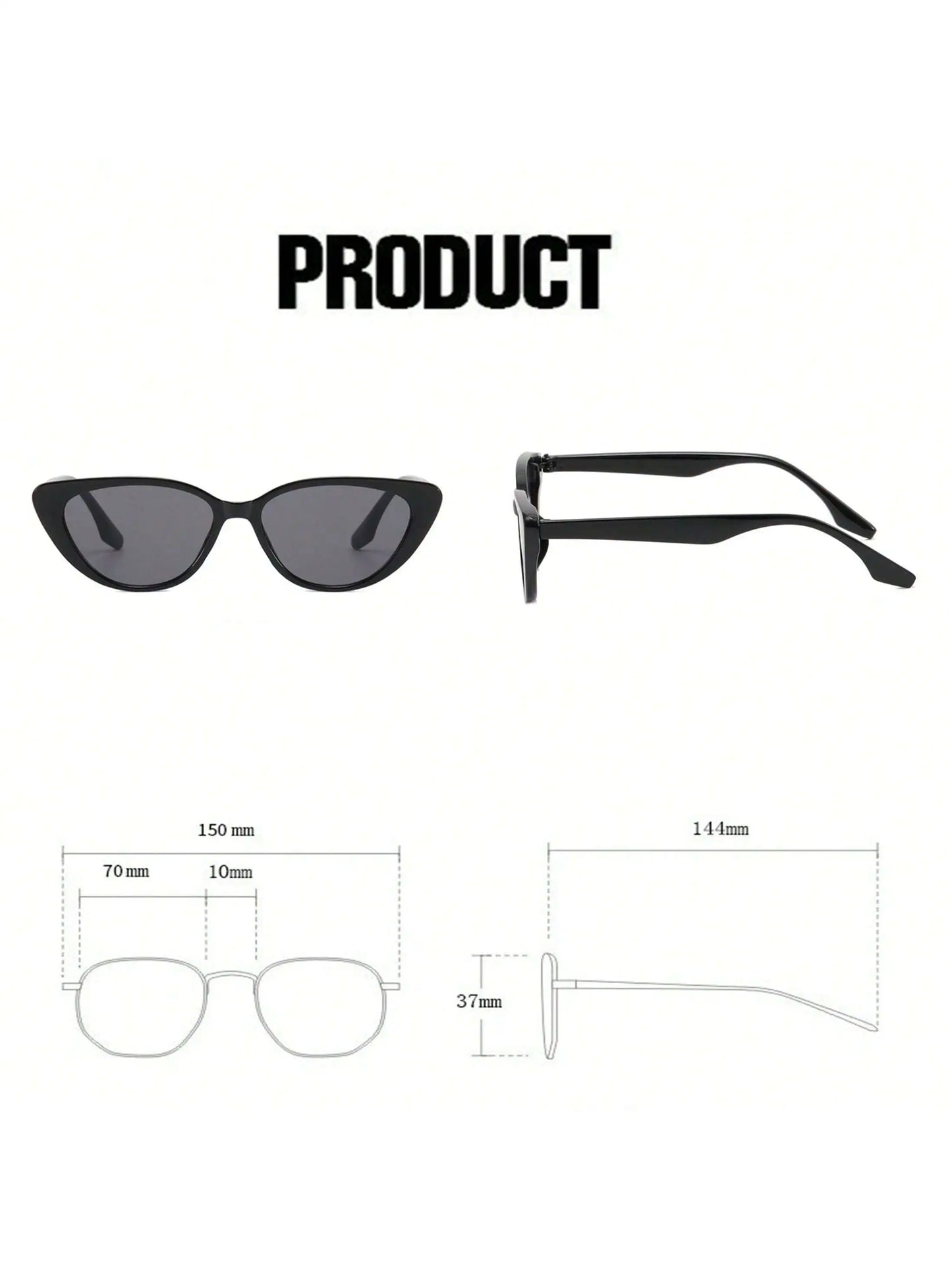 1pair Women’s Retro Narrow Cat Eye Sunglasses - Black Gradient UV Protection Face-Slimming Plastic Eyewear