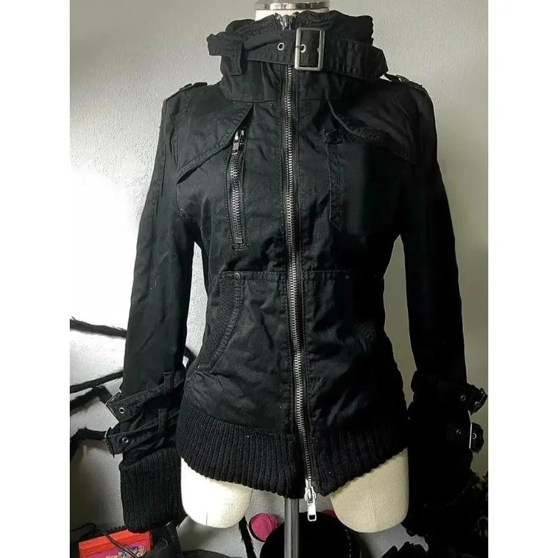 Subculture Gothic Women Coats with Hoodies Vintage Korean Harajuku Black Jackets Faux Fur Coat Female Loose Casual Sweatshirt
