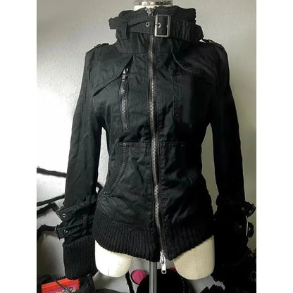 Subculture Gothic Women Coats with Hoodies Vintage Korean Harajuku Black Jackets Faux Fur Coat Female Loose Casual Sweatshirt