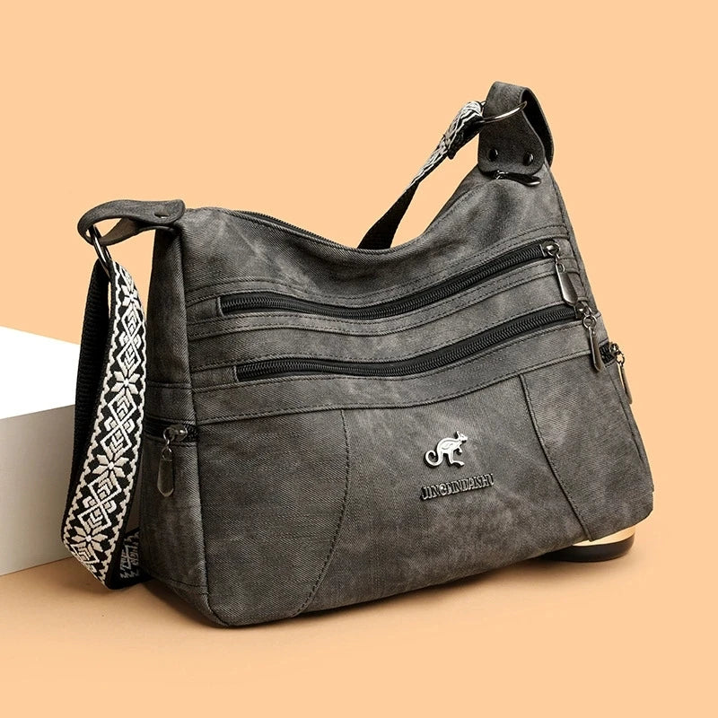 Vintage Style Shoulder Bag for Women Multi Layer Versatile Faux Leather Crossbody Bag Casual Handbag Purse with Zipper Closure