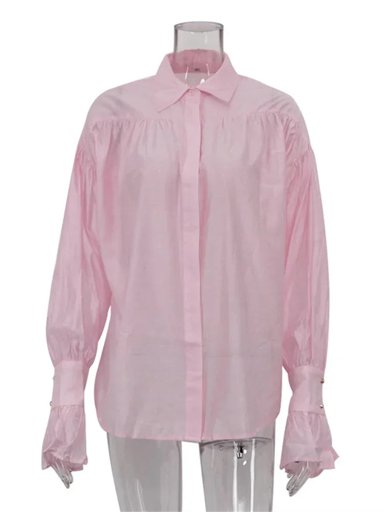 Tossy Casual Loose See-Through Shirts Women's Autumn Lapel Long Sleeve Patchwork Blouse Top Streetwear Female Solid Shirts Top