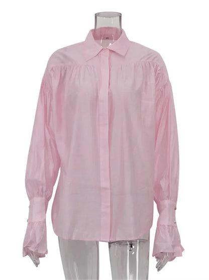Tossy Casual Loose See-Through Shirts Women's Autumn Lapel Long Sleeve Patchwork Blouse Top Streetwear Female Solid Shirts Top