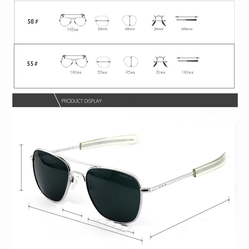 RE Sunglasses Men Top Quality Anti-Scratches American Army Military Mirror AGX Tempered Glass Lens Pilot Sun Glasses UV400