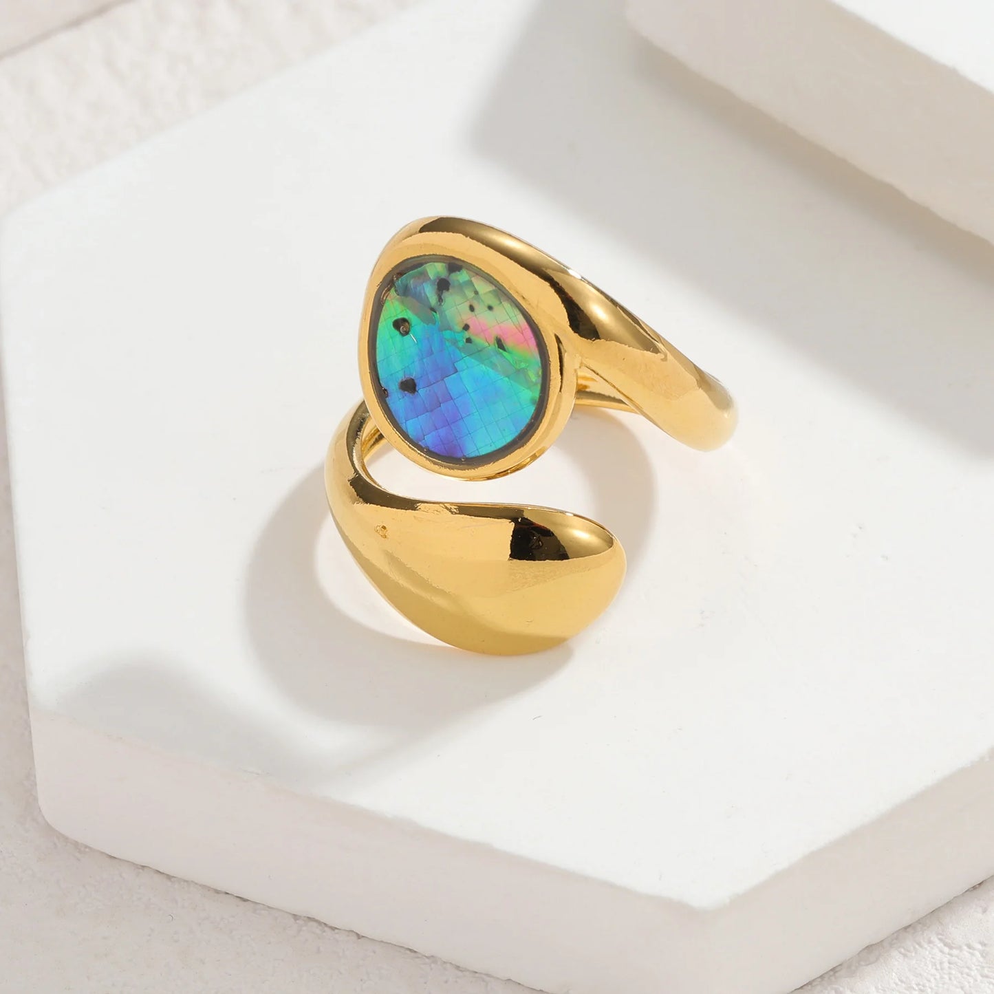 Freeteeme High-End Various Irregular Geometric Rings for Women Stainless Steel Shell-Set Open Rings Daily Versatile Accessories
