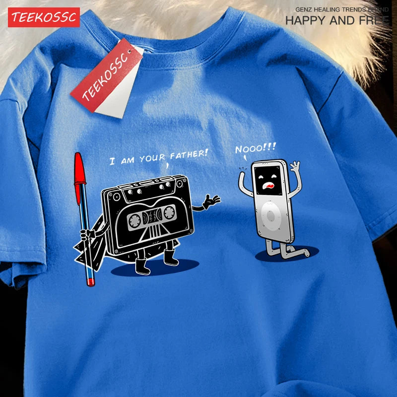 Fun Cassette Tape I Am Your Father Male Clothes Hip Hop Oversize T-Shirts Summer Casual Short Sleeve Cotton Loose Street T Shirt