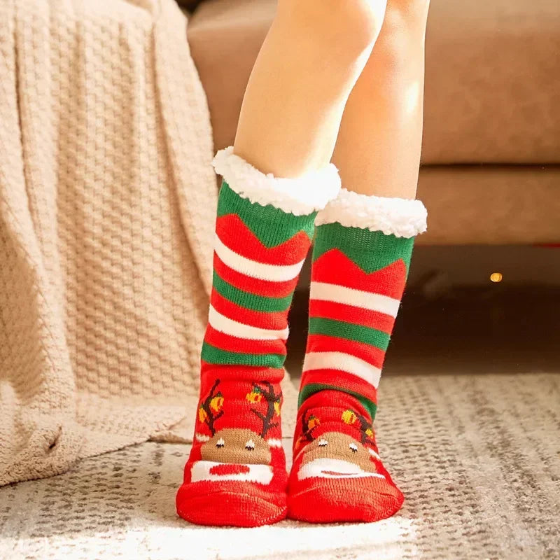 Christmas Gift Thermal Socks Women Winter Warm nightwear Plush Soft Floor Fuzzy Fluffy Fur Slipper Sock Thick Ladies Cute Cow