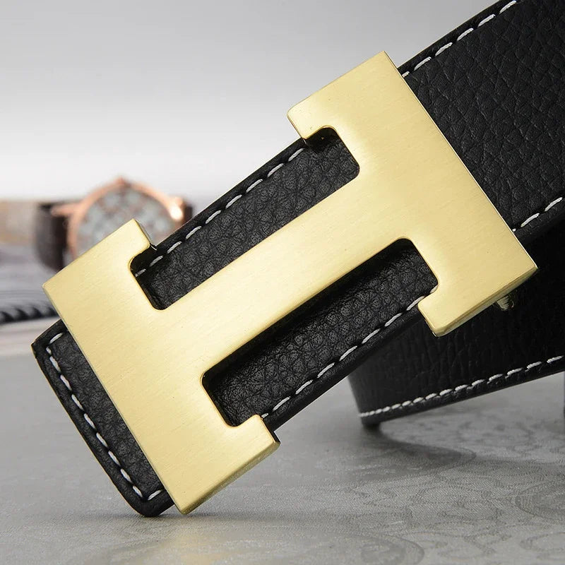 2025 New Casual Men's Belt High Quality Designer Genuine Second Cow Leather Belts Strap Male Metal Smooth Buckle Fashion
