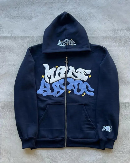 Zipper hooded sweatshirt with retro American letters suitable for men and women wearing Y2K jacket autumn/winter cardigan