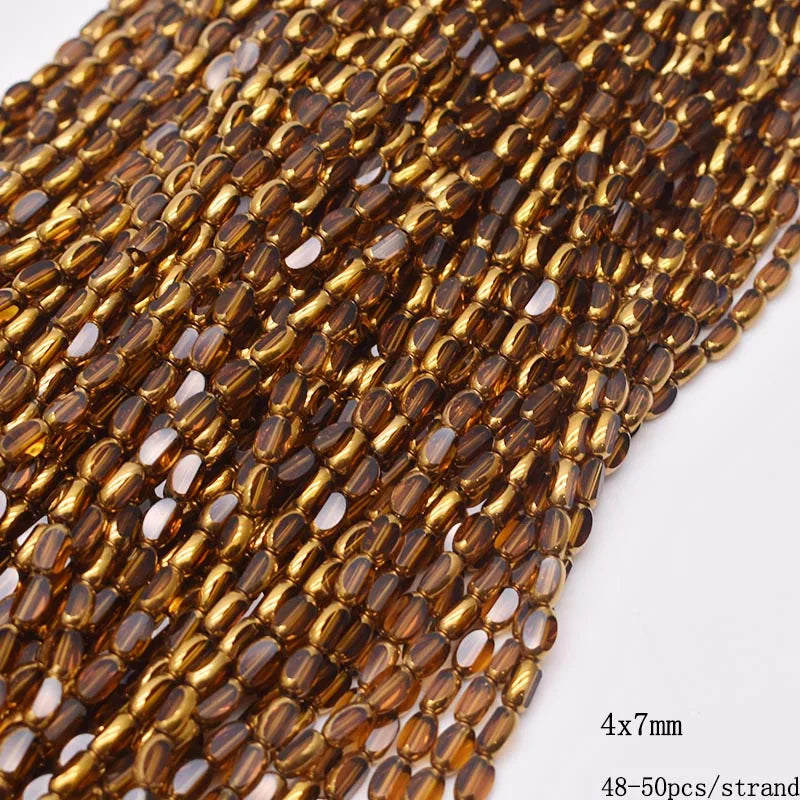 4x7mm 50pcs/lot Briolette Oval Glass Beads Plating Gold Color Crystal Glass Loose Spacer Beads For Beads for Jewelry Making DIY
