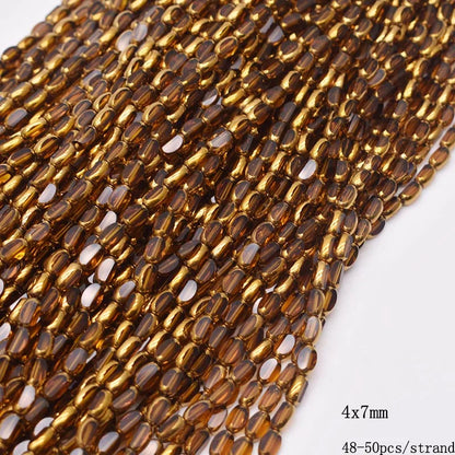 4x7mm 50pcs/lot Briolette Oval Glass Beads Plating Gold Color Crystal Glass Loose Spacer Beads For Beads for Jewelry Making DIY