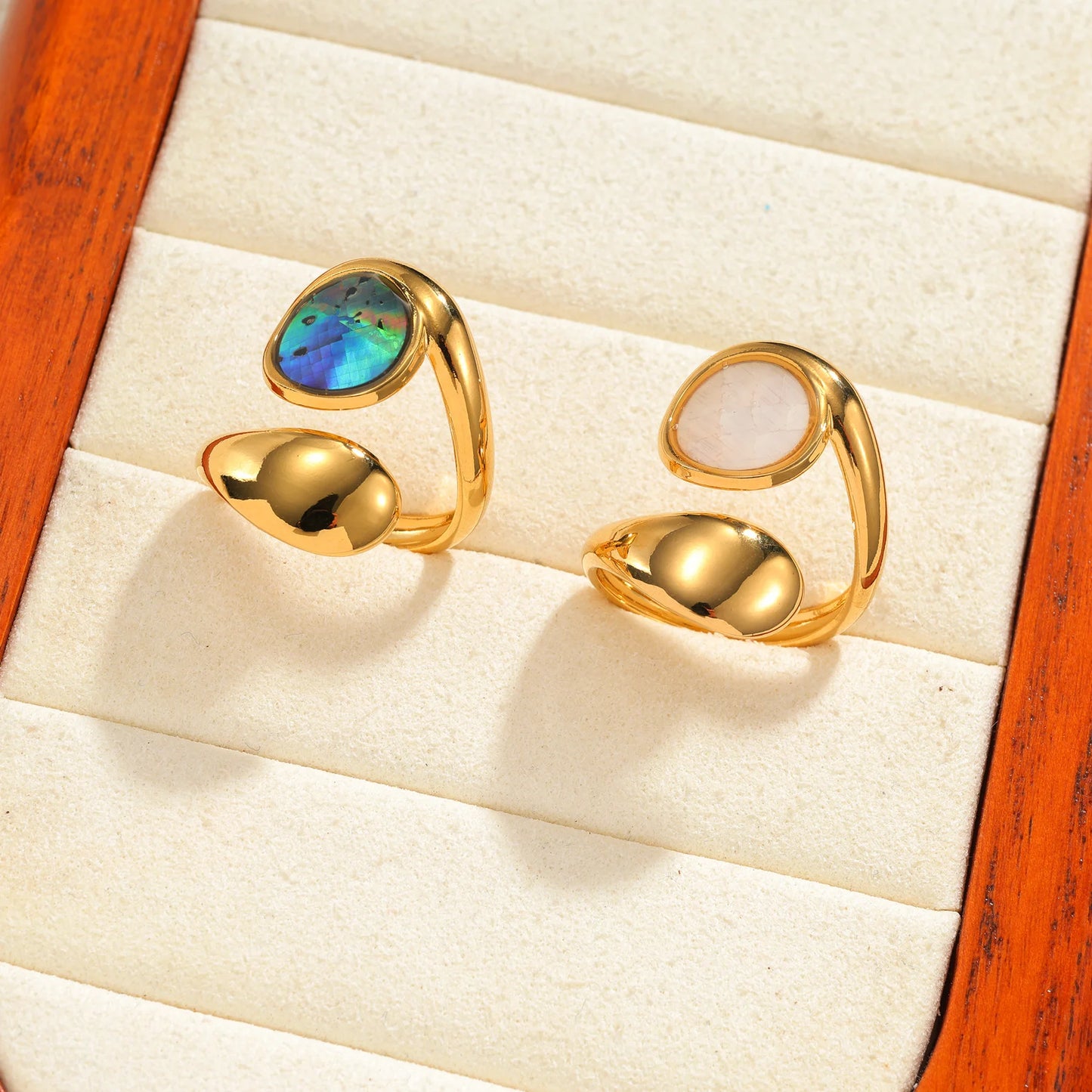 Freeteeme High-End Various Irregular Geometric Rings for Women Stainless Steel Shell-Set Open Rings Daily Versatile Accessories