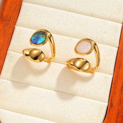 Freeteeme High-End Various Irregular Geometric Rings for Women Stainless Steel Shell-Set Open Rings Daily Versatile Accessories