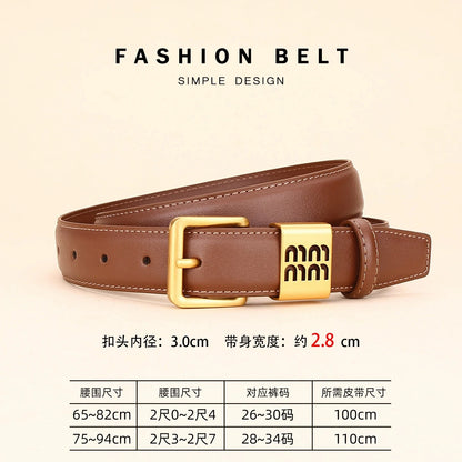 Genuine leather cowhide belt for women; versatile decorative waist belt with a sense of design; fashionable denim belt for ladie