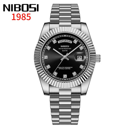 NIBOSI Mens Watches Top Brand Luxury Gold Diamonds Classic Watch Men Auto Week Date Watch Waterproof Stainless Steel Wristwatch