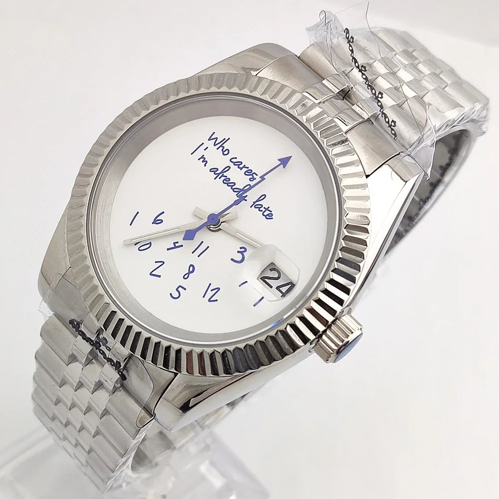 36mm/39mm NH35 Watch Who Cares im Already Late Watch High Quality Sapphire Crystal Glass Waterproof Case NH35 Movement Watch