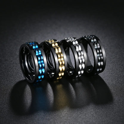 Fashion Punk Style Gear Rotating Anxiety Fidget Ring Titanium Steel Chain Spinner Rings For Men Rock Biker Wedding Party Jewelry