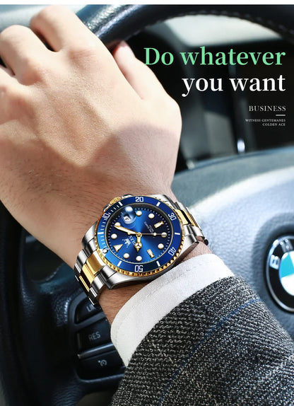 OLEVS Men's Watch Luxury Top Brand One-Way Rotating Outer Ring Design Quartz Watch for Men Auto Date Waterproof Wrist Watches