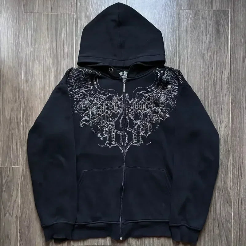 Affliction Fashion Hoodie Street Gothic Skull Oversize Zipper Hoodie Men Women Hip Hop Casual Sweatshirt Personality Hoodie Y2K