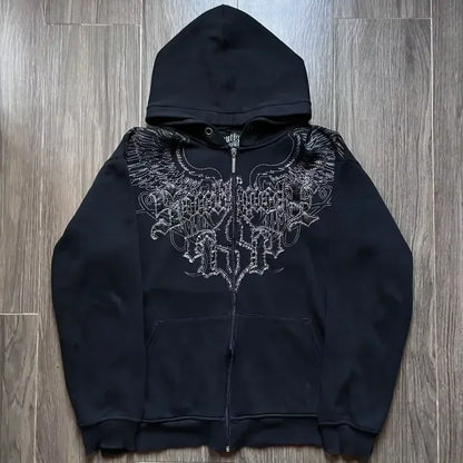 Affliction Fashion Hoodie Street Gothic Skull Oversize Zipper Hoodie Men Women Hip Hop Casual Sweatshirt Personality Hoodie Y2K