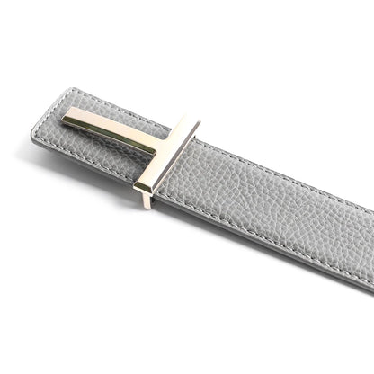 Top Luxury Designer Brand Brass T Buckle Belt Men High Quality Women Genuine Real Leather Dress Strap for Jeans Waistband Grey