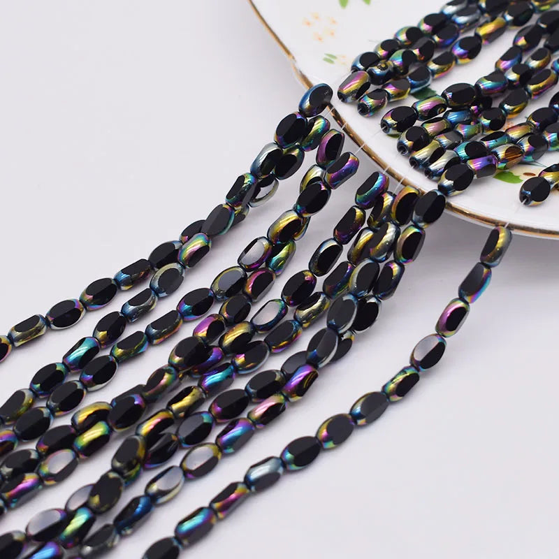4x7mm 50pcs/lot Briolette Oval Glass Beads Plating Gold Color Crystal Glass Loose Spacer Beads For Beads for Jewelry Making DIY