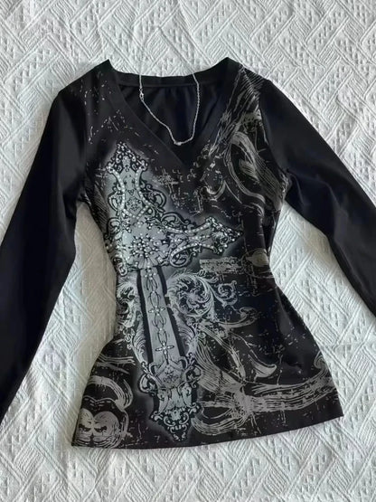 2026 Ropa Mujer Summer Tshirts for Women V-neck Short Sleeve Tunic Camisetas Pink Print Tees Crop Tops Casual Chic Y2k T-shirt