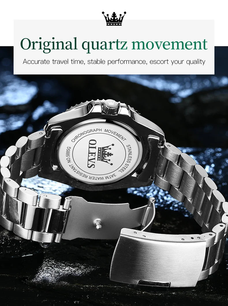 OLEVS Men's Watch Luxury Top Brand One-Way Rotating Outer Ring Design Quartz Watch for Men Auto Date Waterproof Wrist Watches