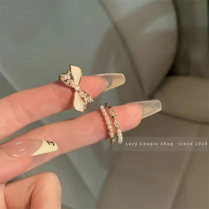 Fashion Trend Pink Crystal Bowknot Heart Rings Zircon Ring Y2K Shiny Zircon Rings for Women Girls Party Aesthetic Jewelry 2024 N