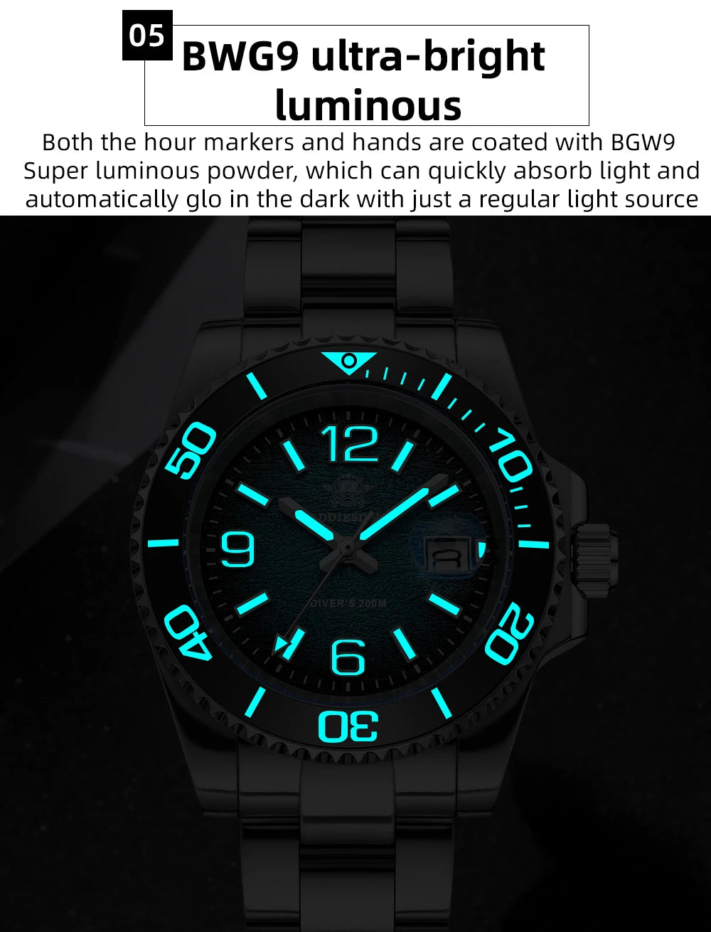 ADDIESDIVE 41mm Men's Diving Watch AD2513 200m Waterproof 316L Stainless Steel Quartz Wrist Watch Calendar BGW9 Super Luminous