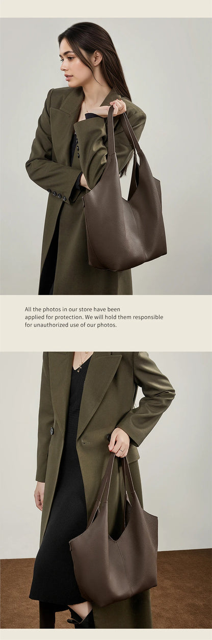 Hifashion Cow Genuine Leather Large Underarm Shoulder Bags For Women 2026 Luxury Designer Shopping Tote Office Ladies Handbags