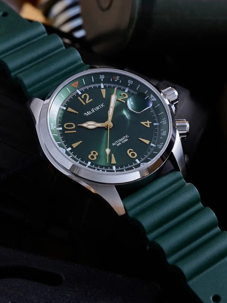 Milifortic Watch Climb S089 NH35 Automatic Mechanical Movement Calendar Compass Bezel C3 Luminous 39.5mm Sport Watch Men 10Bar