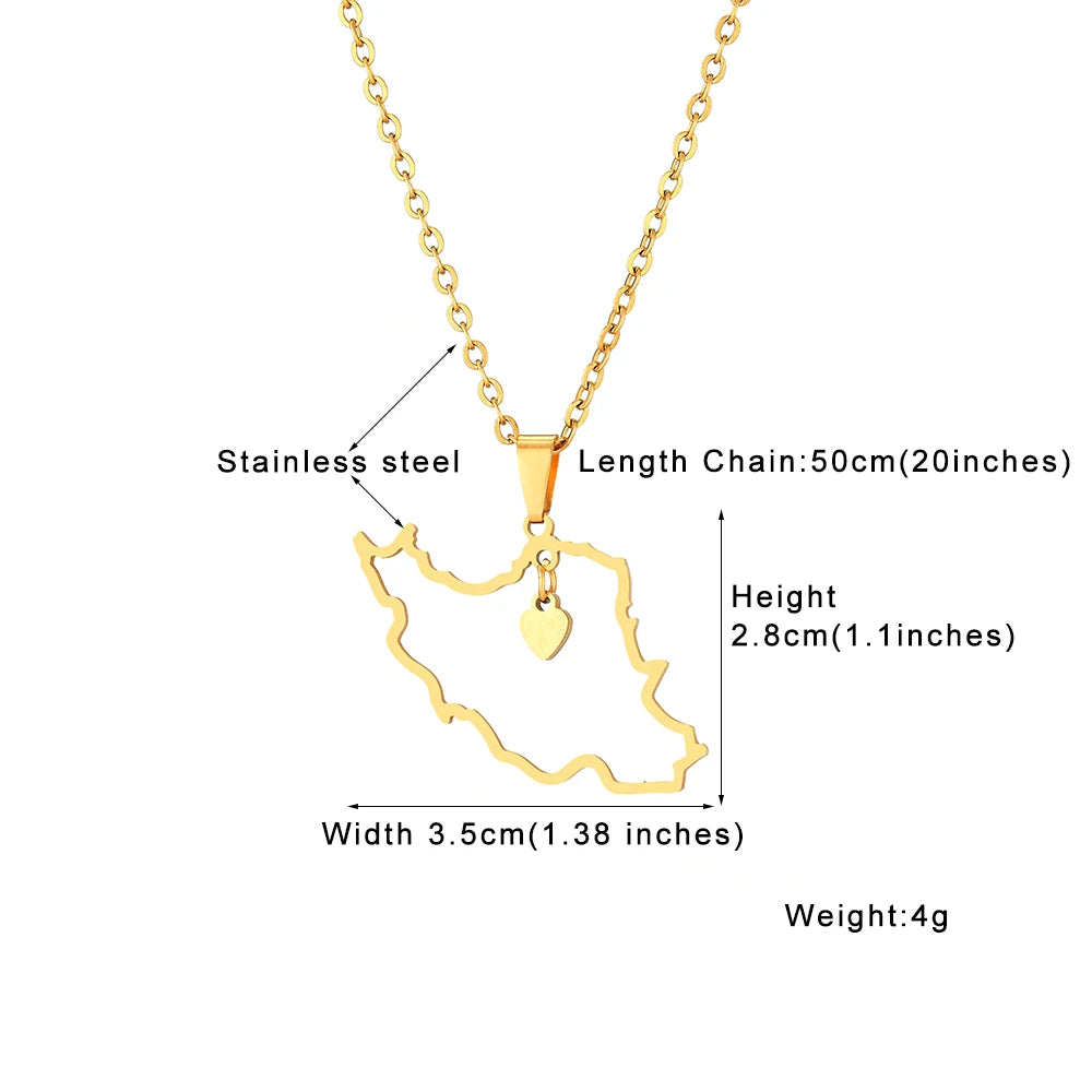 Islamic Republic of Iran Map Pendant Necklace Stainless Steel Gold/Silver Color Men Women Country Map Jewelry Gift