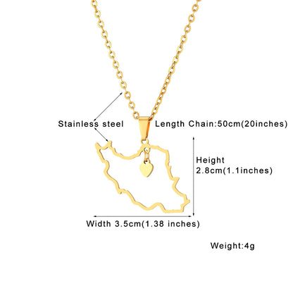 Islamic Republic of Iran Map Pendant Necklace Stainless Steel Gold/Silver Color Men Women Country Map Jewelry Gift