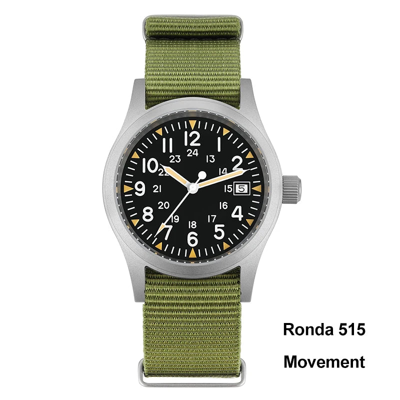 Militado ML05 38mm Quartz Watch Miyota 2035/Ronda 515 Movement Watches Domed Sapphire Crystal Luminous 100m Waterproof Watches