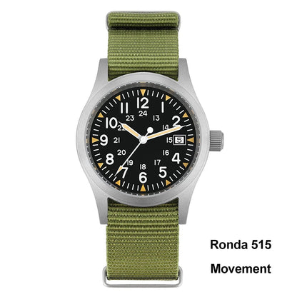 Militado ML05 38mm Quartz Watch Miyota 2035/Ronda 515 Movement Watches Domed Sapphire Crystal Luminous 100m Waterproof Watches