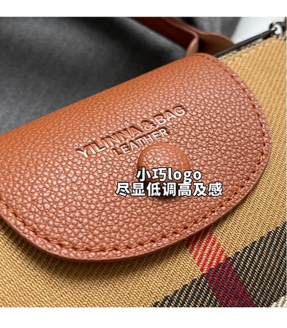 European and American Fashion Women's Bag 2024 New Check Pattern Bag Handheld Dumpling Bag Handheld Crossbody Bag