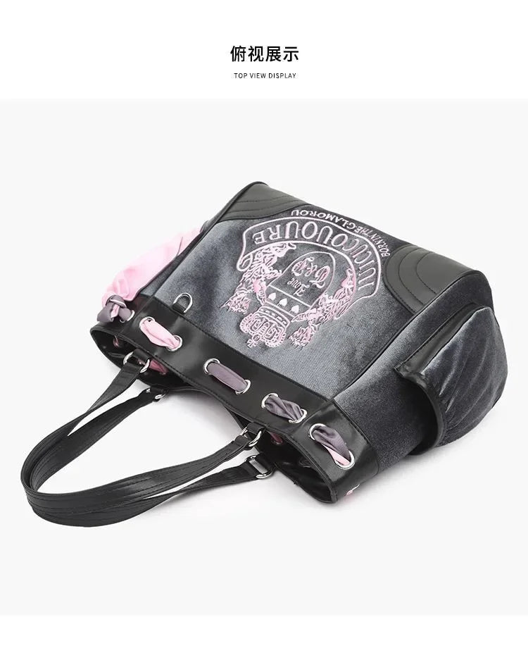 Ladies Large-Capacity Tote Bag Y2K Women Vintage Retro Chic Embroidery Velvet Handbags Girl Shopping Shoulder Bag Women's Purses