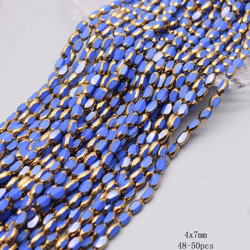 4x7mm 50pcs/lot Briolette Oval Glass Beads Plating Gold Color Crystal Glass Loose Spacer Beads For Beads for Jewelry Making DIY