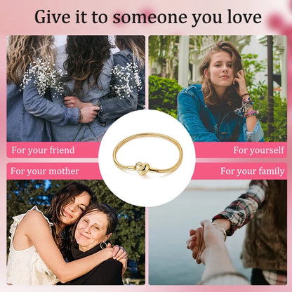 925 Sterling Silver Bracelets 17-20CM Original Golden Sparkling Heart Shaped Bracelet Fit DIY Charms Beads Fashion Women Jewelry