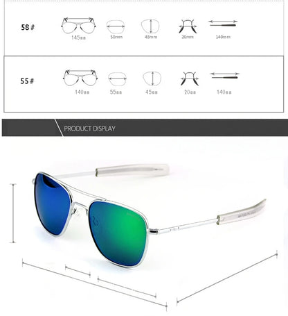 RE Sunglasses Men Top Quality Anti-Scratches American Army Military Mirror AGX Tempered Glass Lens Pilot Sun Glasses UV400