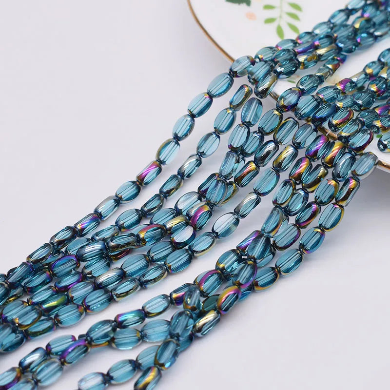 4x7mm 50pcs/lot Briolette Oval Glass Beads Plating Gold Color Crystal Glass Loose Spacer Beads For Beads for Jewelry Making DIY