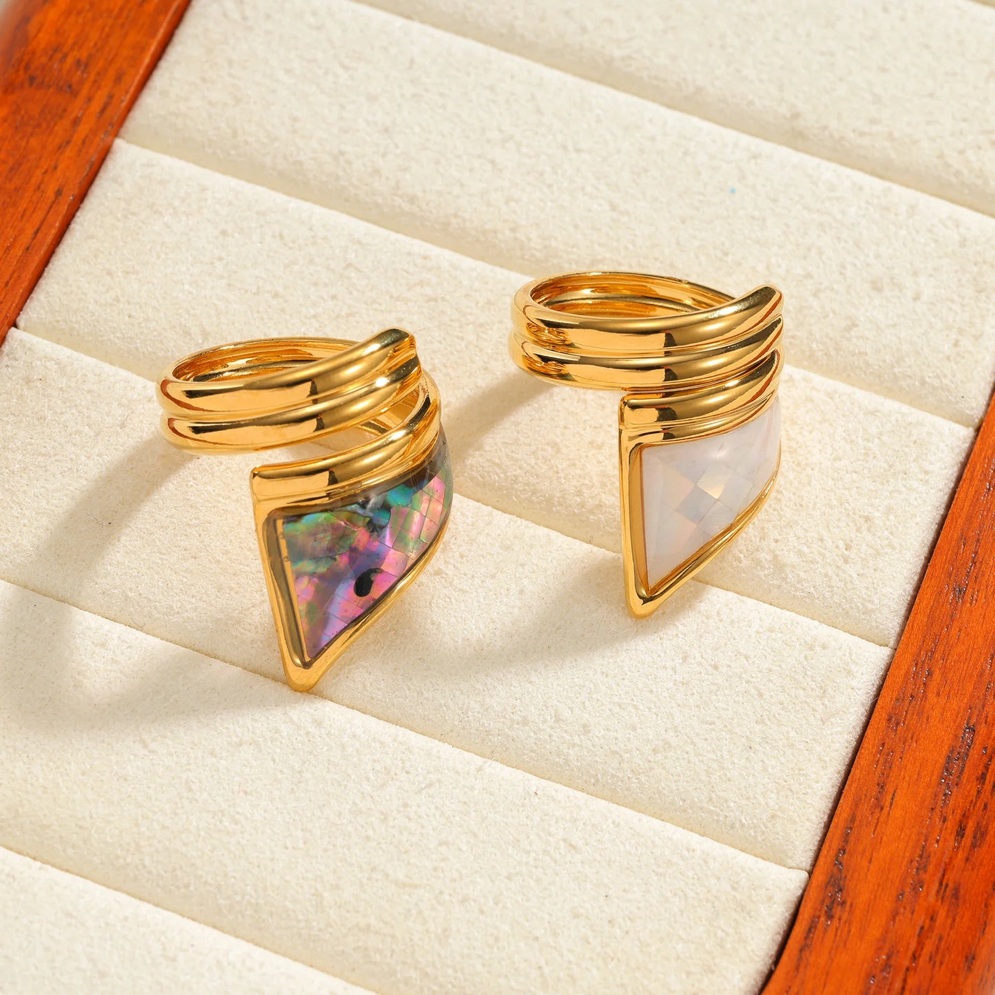 Freeteeme High-End Various Irregular Geometric Rings for Women Stainless Steel Shell-Set Open Rings Daily Versatile Accessories