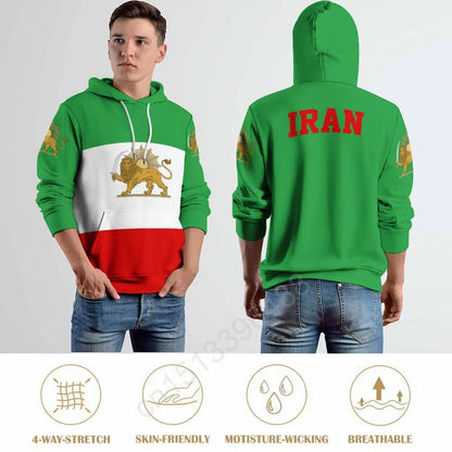 Iran Lion With Sun Flag 3D Hoodie Polyester Cool Men Women Harajuku Sweatshirt Unisex Casual Pullover Hoodies Custom Name