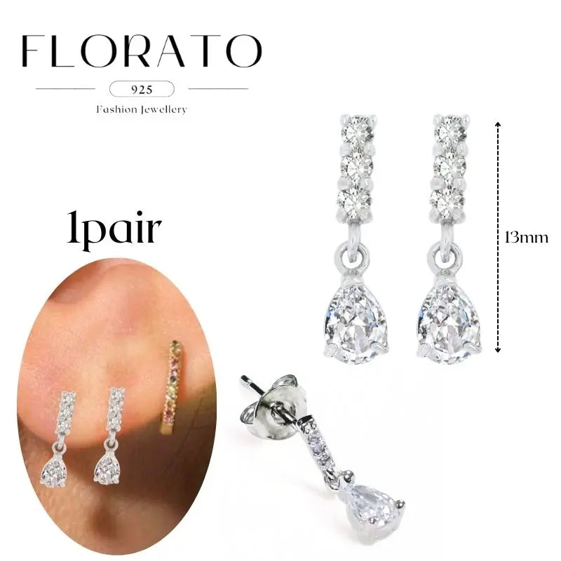 Women Pure Silver Series 925 Sterling Silver Ear Needle Geometric/Butterfly Flowers Pendant hoop Earrings Crystal Zircon Jewelry